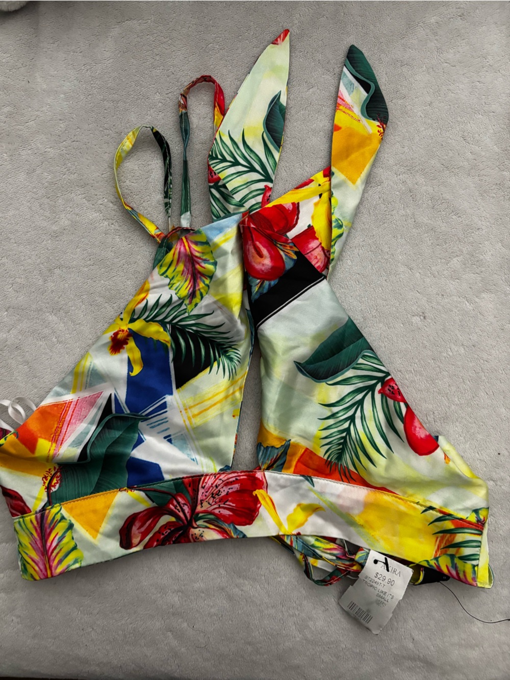 AKIRA Tropical Floral Cropped Tie-Back Top - Yellow, Green, Red, Blue